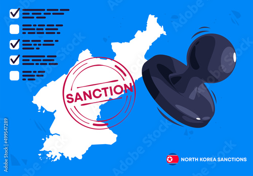vector illustration of a deal with the inscription sanctions, the policy of sanctions against North Korea, a map of North Korea with a seal