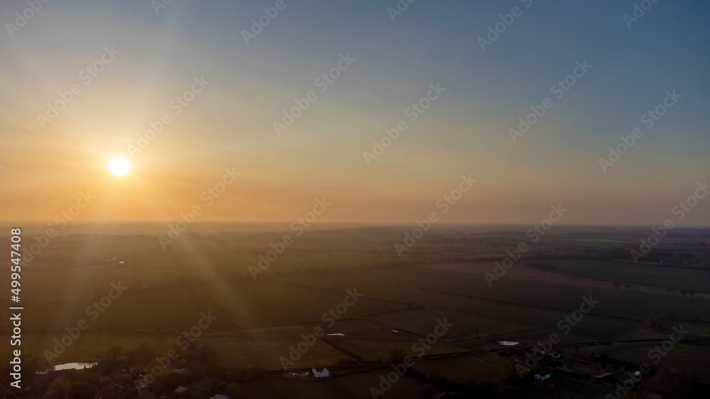 An aerial view of rural Suffolk in the late afternoon