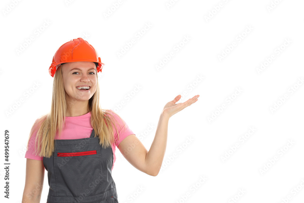 Concept of occupation, young woman in uniform isolated on white background Concept of occupation, young woman in uniform isolated on white background