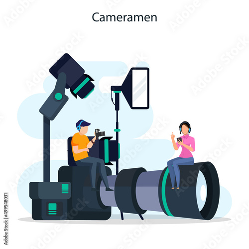 Video production or videographer vector. Movie and cinema industry with special equipment.