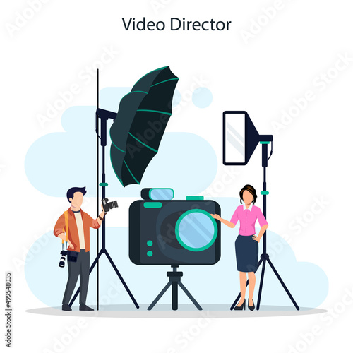 Video production or videographer vector. Movie and cinema industry with special equipment.