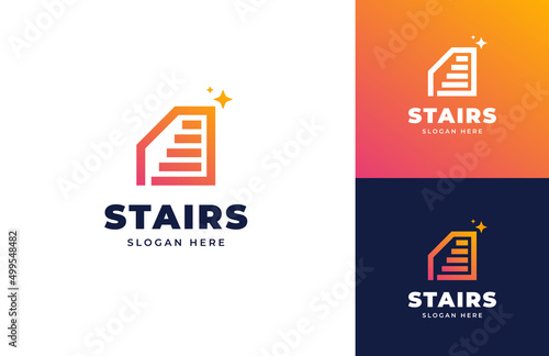 Staircase wall solution idea progress success achievement goal vector logo design, Modern line house interior wall stairway logo design