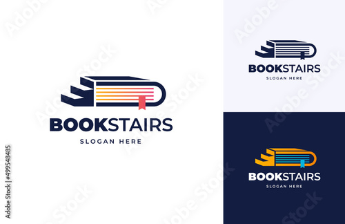 book stairs solution idea progress success education vector logo design, Graduation stairway success achievement dream goal logo design
