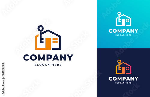 Key house achievement success finance goal vector logo design, Creative tech protection house logo design