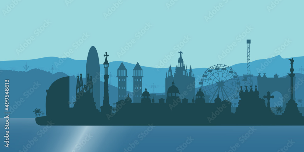 Barcelona Spain city skyline silhouette illustration