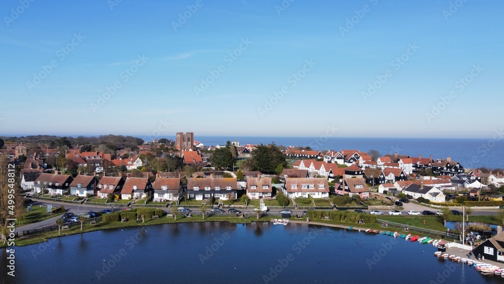 Aerial drone panorama of thorpeness Suffolk England  