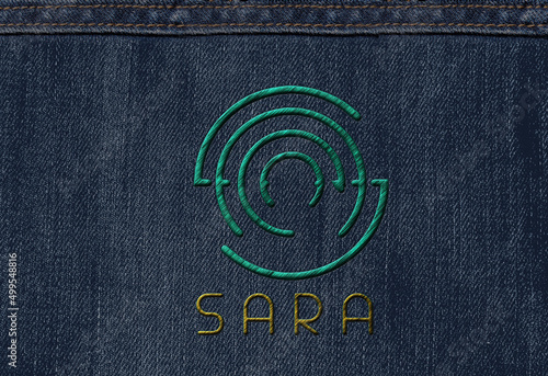 SARA - Circular Name Logo - Silk on Jeans