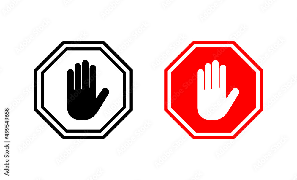 Stop icon vector. stop road sign. hand stop sign and symbol. Do not enter stop red sign with hand Stop icon vector. stop road sign. hand stop sign and symbol. Do not enter stop red sign with hand