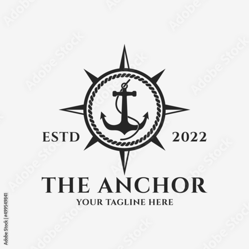 Free Download Anchor logo design template, Anchor with navigational compass logo vector illustration design - GFXLoad