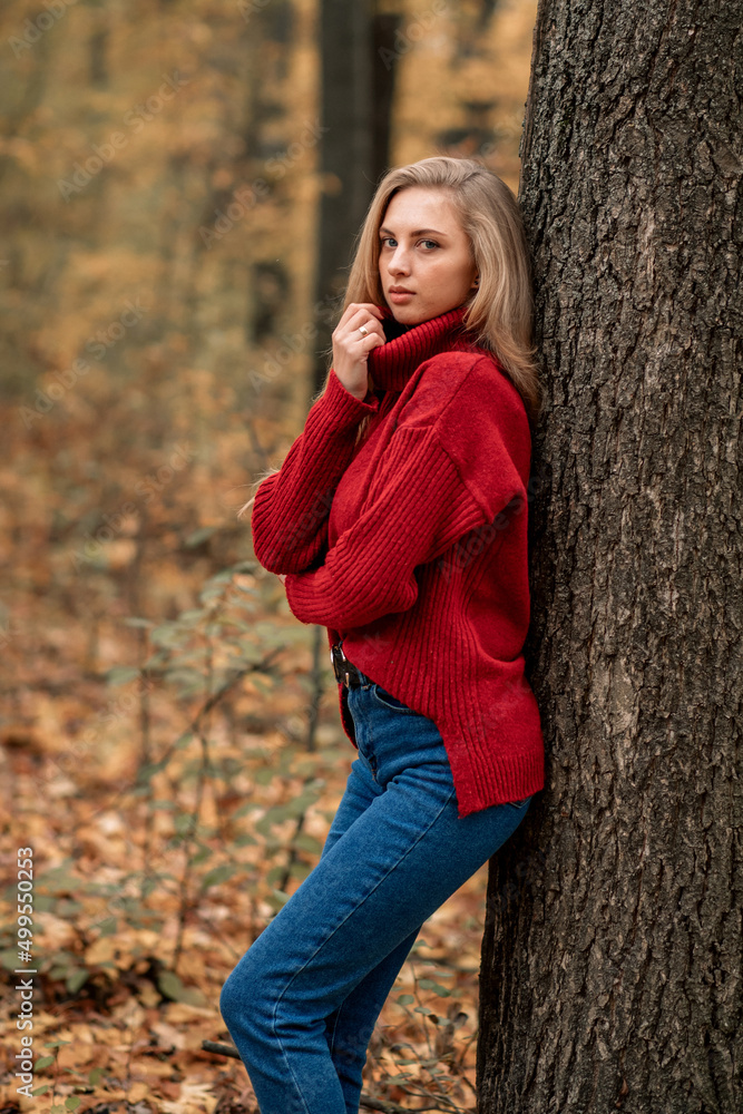 Beautiful girl, girl in a coat, girl in the woods Beautiful girl, girl in a coat, girl in the woods