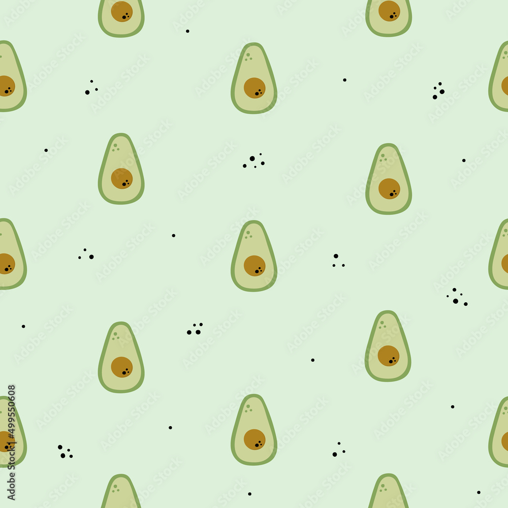 Seamless pattern with avocado fruits and abstract elements. Vector texture for textile, scrapbooking, wrapping paper, packaging etc. Vector illustration on green background Seamless pattern with avocado fruits and abstract elements. Vector texture for textile, scrapbooking, wrapping paper, packaging etc. Vector illustration on green background