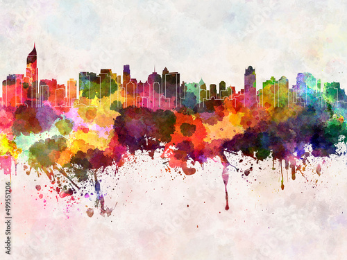 Jakarta skyline in watercolor background