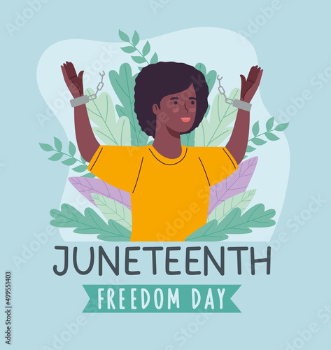 Juneteenth lettering with woman