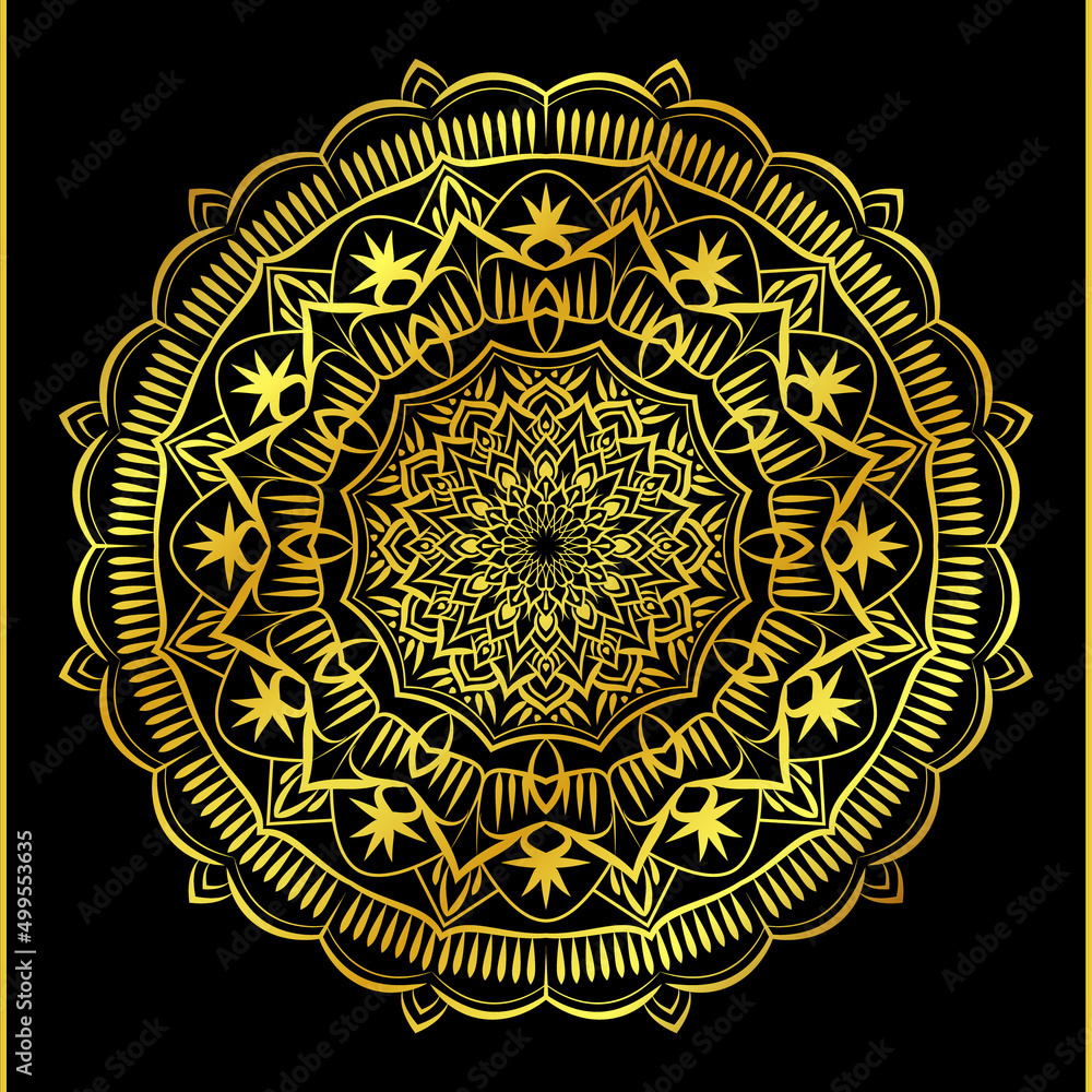  Mandala design luxury ornamental background in gold color