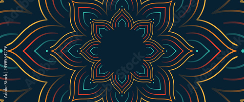 Horizontal, abstract banner. India, indian motive on dark background. Vector illustration.