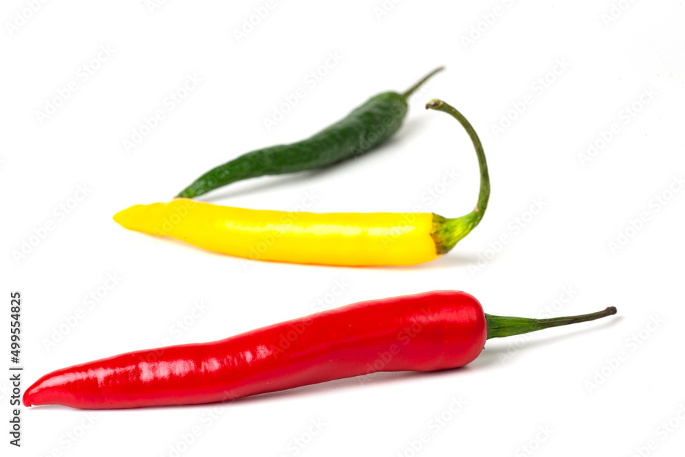 red, green and yellow  hot chili peppers