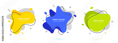 Modern liquid irregular amoeba blob shape abstract elements graphic flat style design fluid vector illustration set banner simple shape template for presentation, flyer, isolated on white background