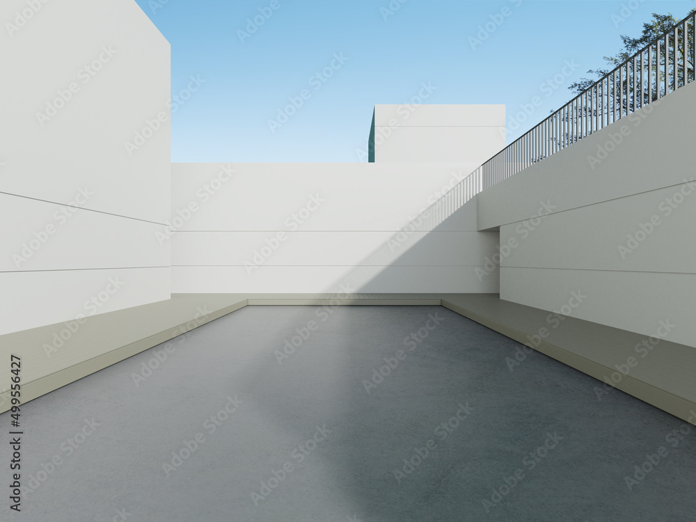 Obraz premium 3d render of minimal building with concrete floor and white wall, Modern architecture.