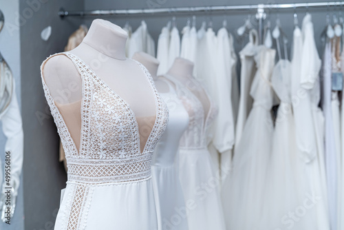 Tablou pe pânză Fashion wedding dresses trends in bridal  salon