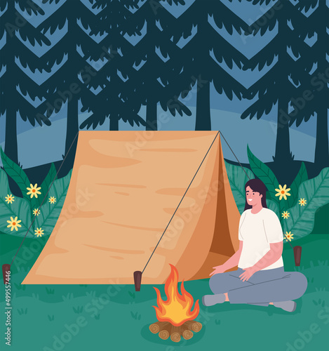 woman in the camping