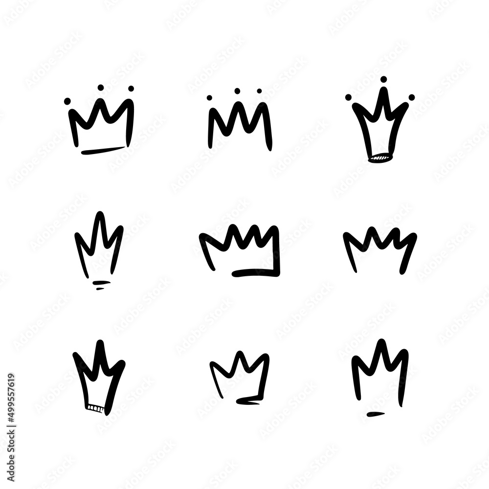 Set, collection of doodle, hand drawn crowns. Vector crown icons.
Set, collection of doodle, hand drawn crowns. Vector crown icons.
