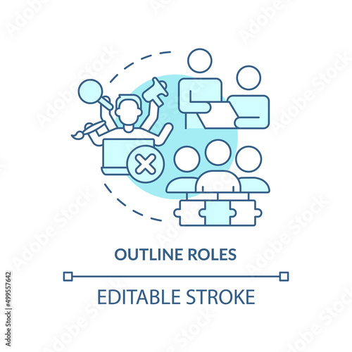 Outline roles turquoise concept icon. Responsibilities. Stakeholder management abstract idea thin line illustration. Isolated outline drawing. Editable stroke. Arial, Myriad Pro-Bold fonts used