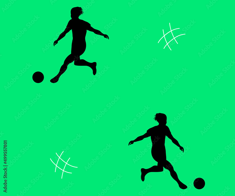 seamless pattern shadow of a football player on a green background