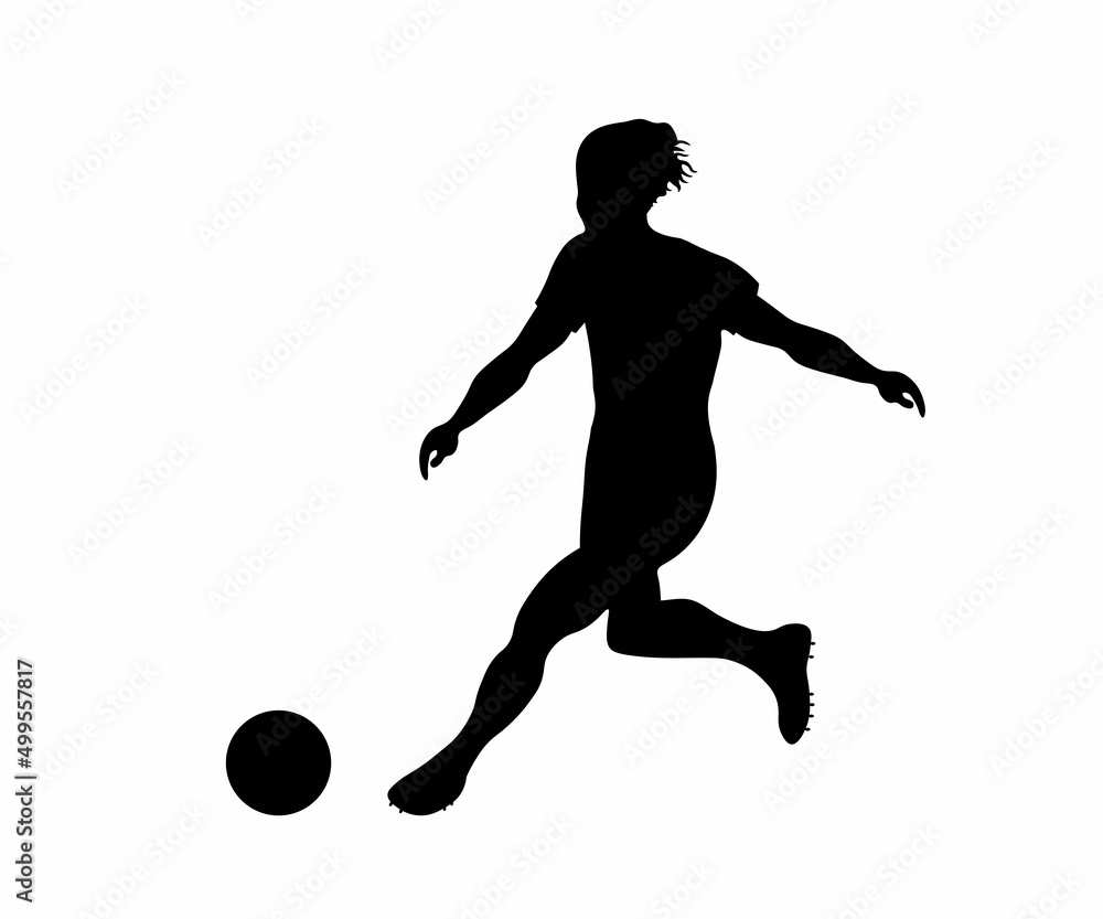 black shadow of a football player on a white background