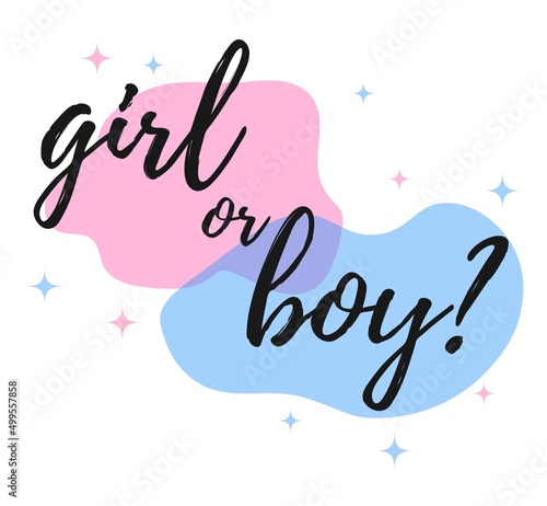 Boy or girl hand drawn modern lettering - Baby shower announcement banner, card - Gender reveal party - Vector illustration isolated