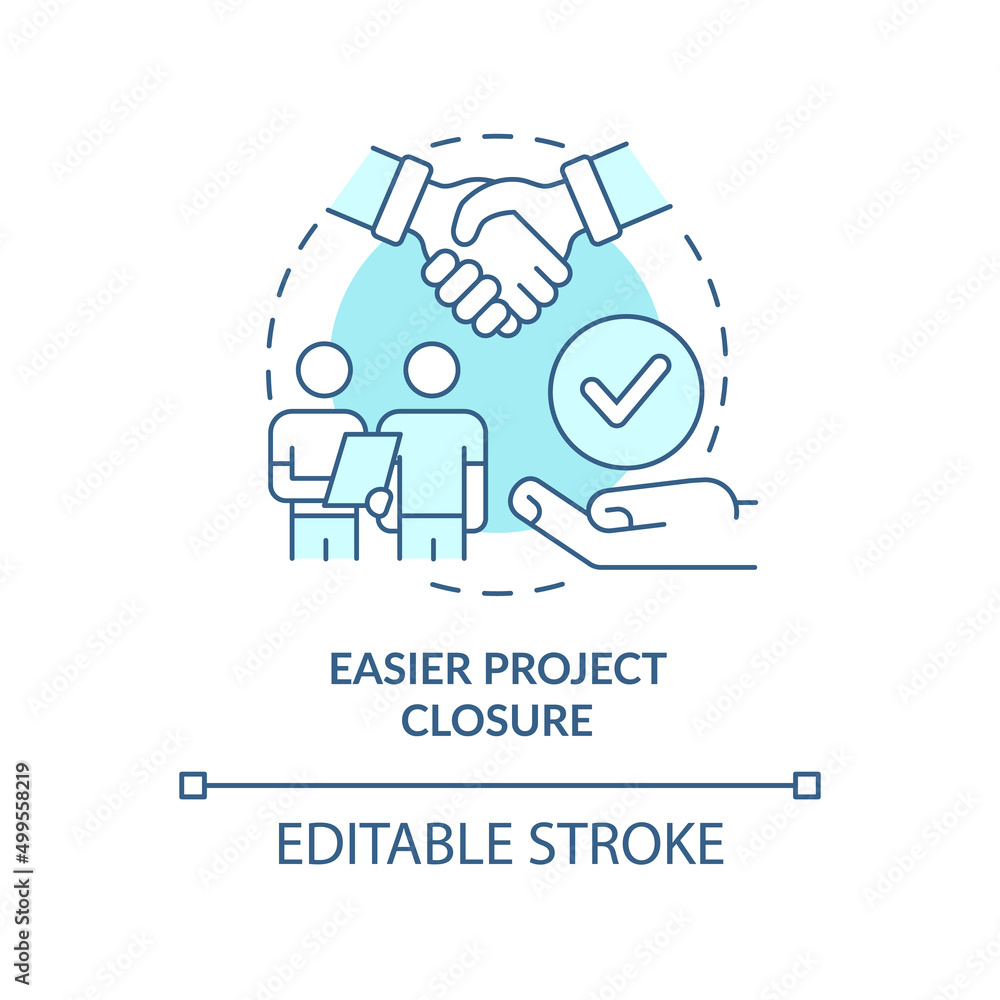 Easier project closure turquoise concept icon. Benefit of stakeholder management abstract idea thin line illustration. Isolated outline drawing. Editable stroke. Arial, Myriad Pro-Bold fonts used