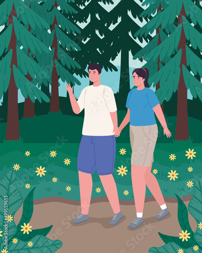 couple walking in the forest