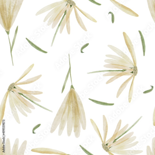 Watercolor Loose Flowers Seamless Pattern Background