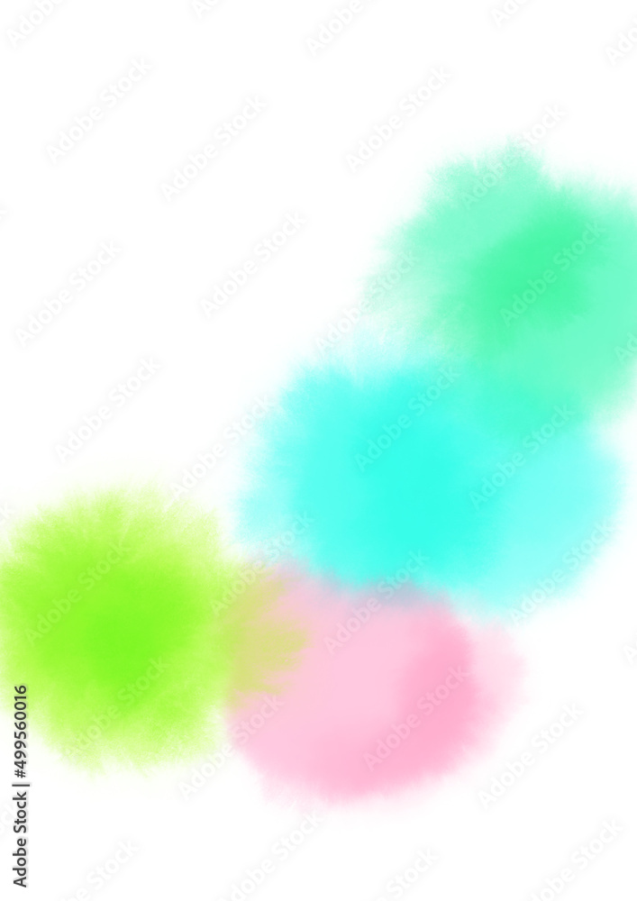 緑、ピンク、水色、エメラルドグリーンで絵具のしぶき(抽象的)