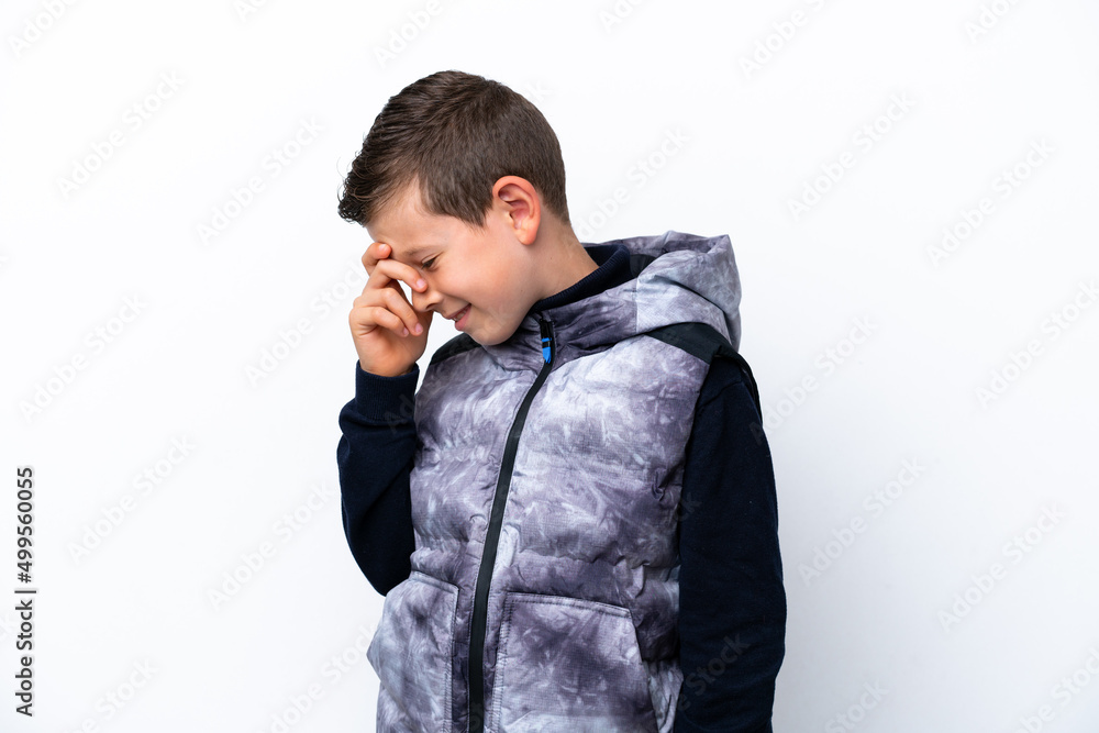 Little boy isolated on white background laughing Little boy isolated on white background laughing