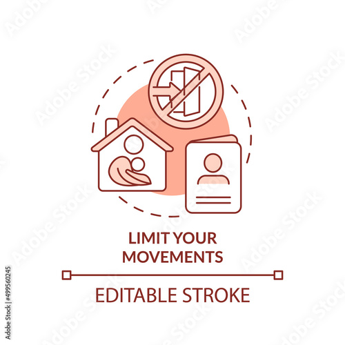 Limit your movements terracotta concept icon. Personal information. Action during war abstract idea thin line illustration. Isolated outline drawing. Editable stroke. Arial, Myriad Pro-Bold fonts used