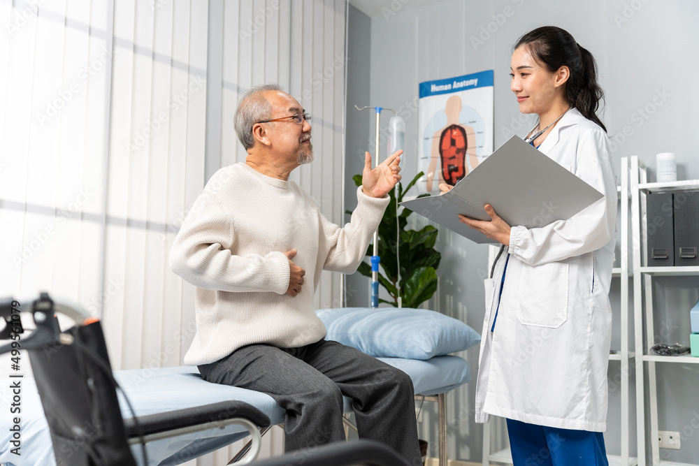 Asian senior man patient visit and consult health problem with doctor. Asian senior man patient visit and consult health problem with doctor.