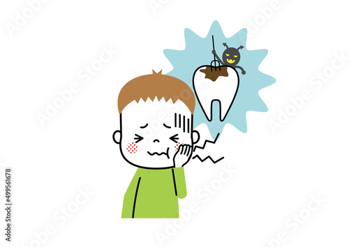 虫歯で歯が痛い男の子