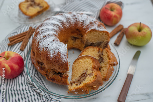 german gugelhupf, apple vanilla bundt cake on a table