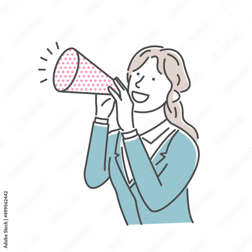 Vector illustration of a young businesswoman making a loud voice using a megaphone Vector illustration of a young businesswoman making a loud voice using a megaphone