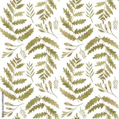 watercolor seamles pattern, leaves and greenery digital paper