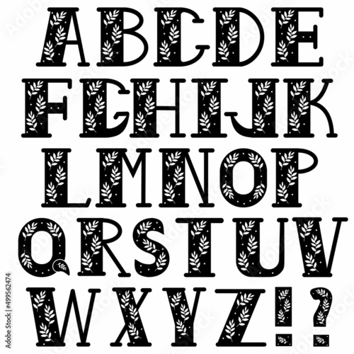 Vector decorated alphabet on a white background. Isolated letters, vector illustration