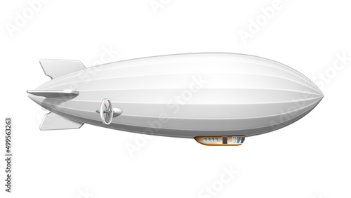Airship Blank White Flying Transportation Vector. Airship Inflatable Fly Transport, Aircraft For Travel. Hovering Blimp Air Ship For Passenger Journey Template Realistic 3d Illustration photo