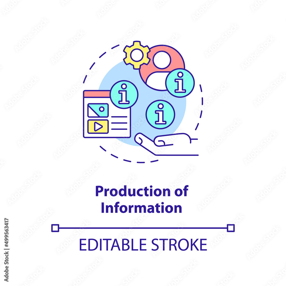 Production of information concept icon. Function of information industry abstract idea thin line illustration. Data mining. Isolated outline drawing. Editable stroke. Arial, Myriad Pro-Bold fonts used