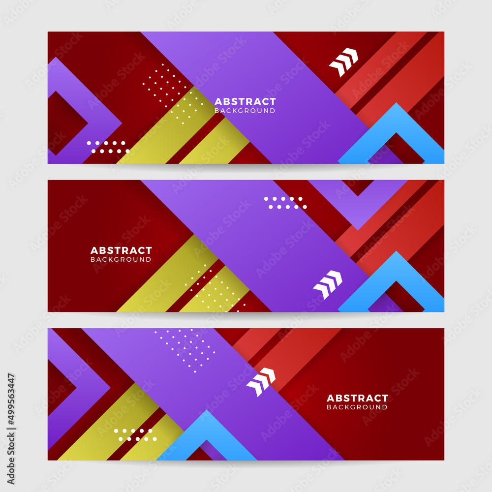 Set of abstract dynamic colorful vibrant geometric colorful background banner. Vector abstract graphic design banner pattern background template.