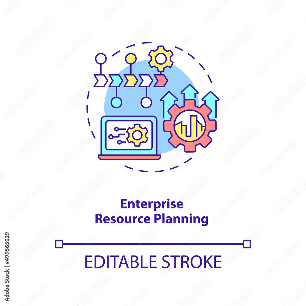 Enterprise resource planning concept icon. Information systems abstract idea thin line illustration. Project management. Isolated outline drawing. Editable stroke. Arial, Myriad Pro-Bold fonts used