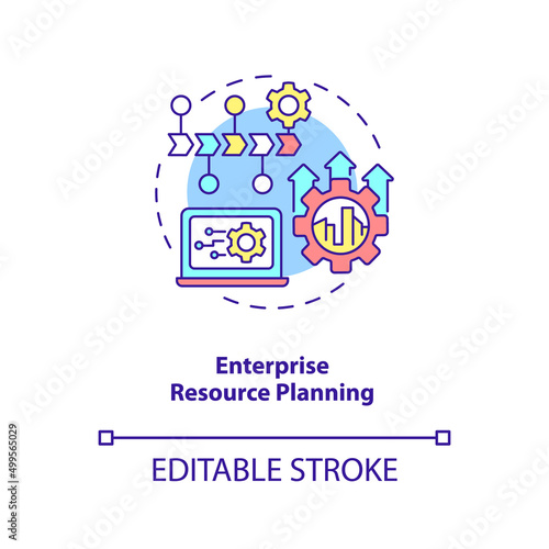 Enterprise resource planning concept icon. Information systems abstract idea thin line illustration. Project management. Isolated outline drawing. Editable stroke. Arial, Myriad Pro-Bold fonts used