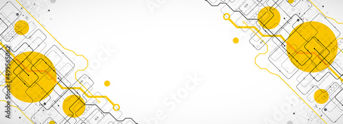 Abstract technology concept. Circuit board, high computer background. Vector illustration with space for content, web - template, business tech presentation.