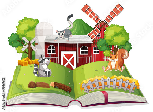 Opened fantasy book with cute animals
