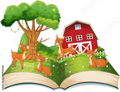 Storybook with deers in the farmyard