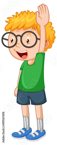 Little boy with one hand up